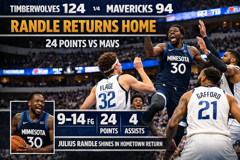 Randle Shines in Homecoming as Timberwolves Crush Mavericks 124-94
