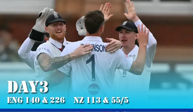 Rain the Real Winner as New Zealand Limp to 55/5 on a Frustrating Day 3 | ENG vs NZ 1st Test, Lord's