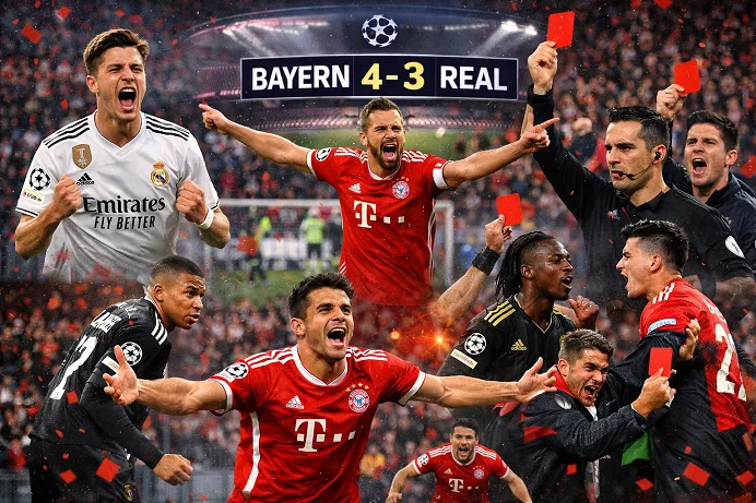 Bayern vs Real Madrid Thriller: 7 Goals, Red Cards & Fastest Strike Drama